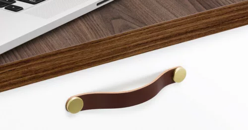 VIEFE flexa 128mm fogantyú, Bézs bőr + csiszolt sárgaréz P2627, 150mm