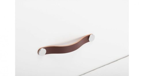 VIEFE flexa 160mm fogantyú, Barna bőr + polírozott króm P3601, 182mm