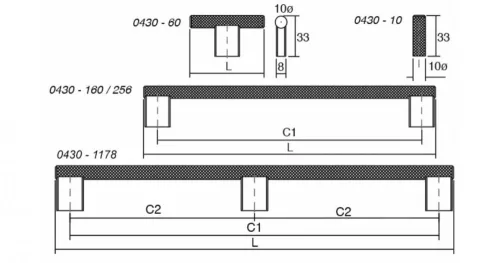 VIEFE graf2 gomb fogantyú, Csiszolt fekete L30, 10 (átmérő)mm