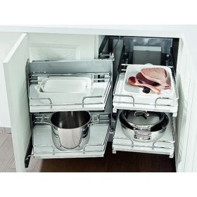   FOREST SMACE45SX Smart Corner polcrendszer, balos, 845 x 568 x 489 mm, sarokszekrénybe szerelhető, króm-fehér