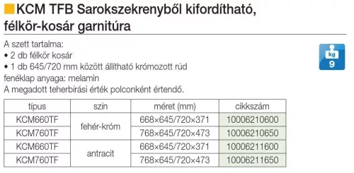 FOREST KCM660TF FÉLKÖR KOSÁR GARNITÚRA, antracit, 668 x 645/720 x 371 mm