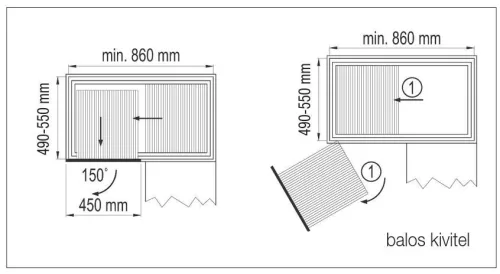 FOREST 883B DYNAMIC CORNER polcrendszer, csillapított, min. 860 x 600-850 x 490-550 mm, króm-szürke, Balos