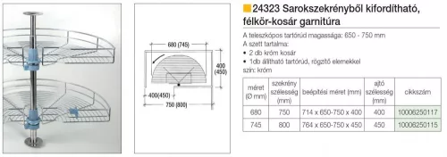 FOREST 24323 FÉLKÖR KOSÁR GARNITÚRA, félkör, króm, 605 mm, 664 x 664 mm
