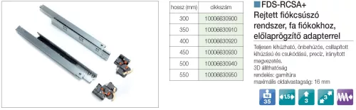 FOREST FDS REJTETT FIÓKCSÚSZÓ FDS-RCSA+ , 35 kg, acél, 300 mm