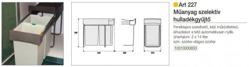 FOREST ART 227 hulladékgyűjtő, 2 x 16 l, 255 x 398 x 450 mm, szürke