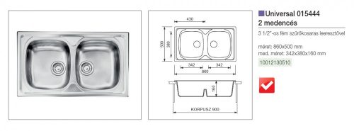 Forest CM MOSOGATÓ UNIVERSAL 2 MEDENCE, 860x500 mm, acél