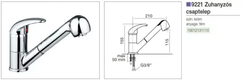 Forest CM CSAPTELEP 9221 AQUA CSAP, kihúzható zuhanyfejes, króm