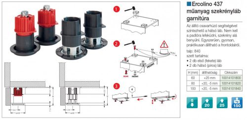 FOREST MŰANYAG SZEKRÉNYLÁB ERCOLINO 437, állítható, fekete, 60 mm