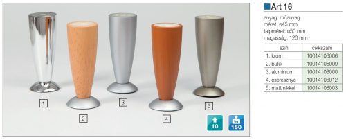 FOREST MŰANYAG DESIGN LÁB ART 16, 120 mm, 150 kg, króm