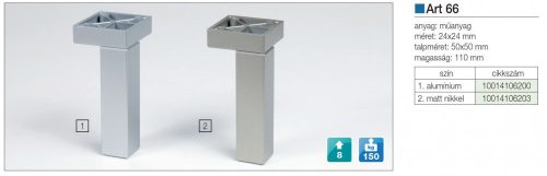 FOREST MŰANYAG DESIGN LÁB ART 66 , 110 mm, 150 kg, matt nikkel