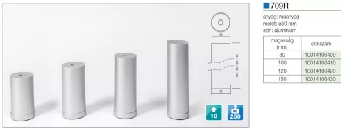 FOREST MŰANYAG DESIGN LÁB ART709/R , alumínium, 120 mm
