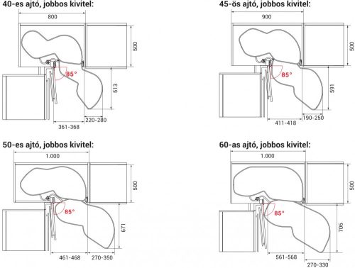Kesseböhmer LeMans II ARENAplus classic beakasztható polc, hófehér/króm, 400 mm, Jobbos