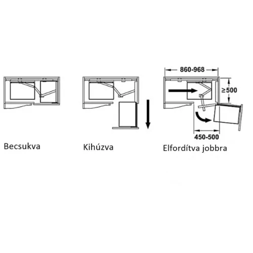 Kesseböhmer MagicCorner vasalat 90 és 100 cm-es sarokegységekhez , hófehér, min. 450 mm, Bal