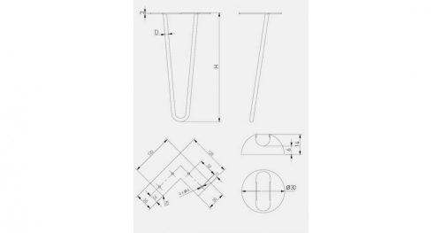 GTV Asztalláb ARTO-10-2R, 304 mm, 10 mm, fekete, 304 mm