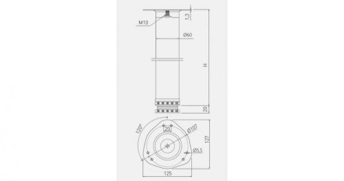 GTV Asztalláb NM-S60, 60 mm, matt króm, állítható (+20 mm), 710 mm