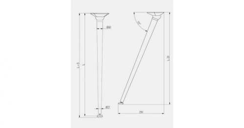 GTV Asztalláb ferde NM-X-LINE40, 710 mm, 40 mm, állítható (+5 mm), Króm