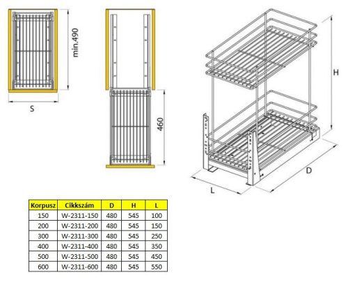 Fenéklapra szerelhető fémrács 2 polc - 250 mm